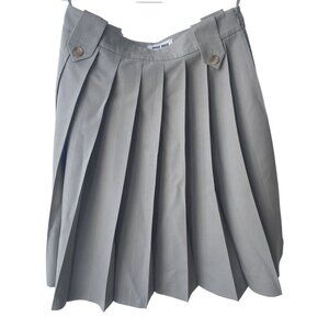 Miu Miu Gray Pleated Wool Skirt With Button Detail Made In Italy